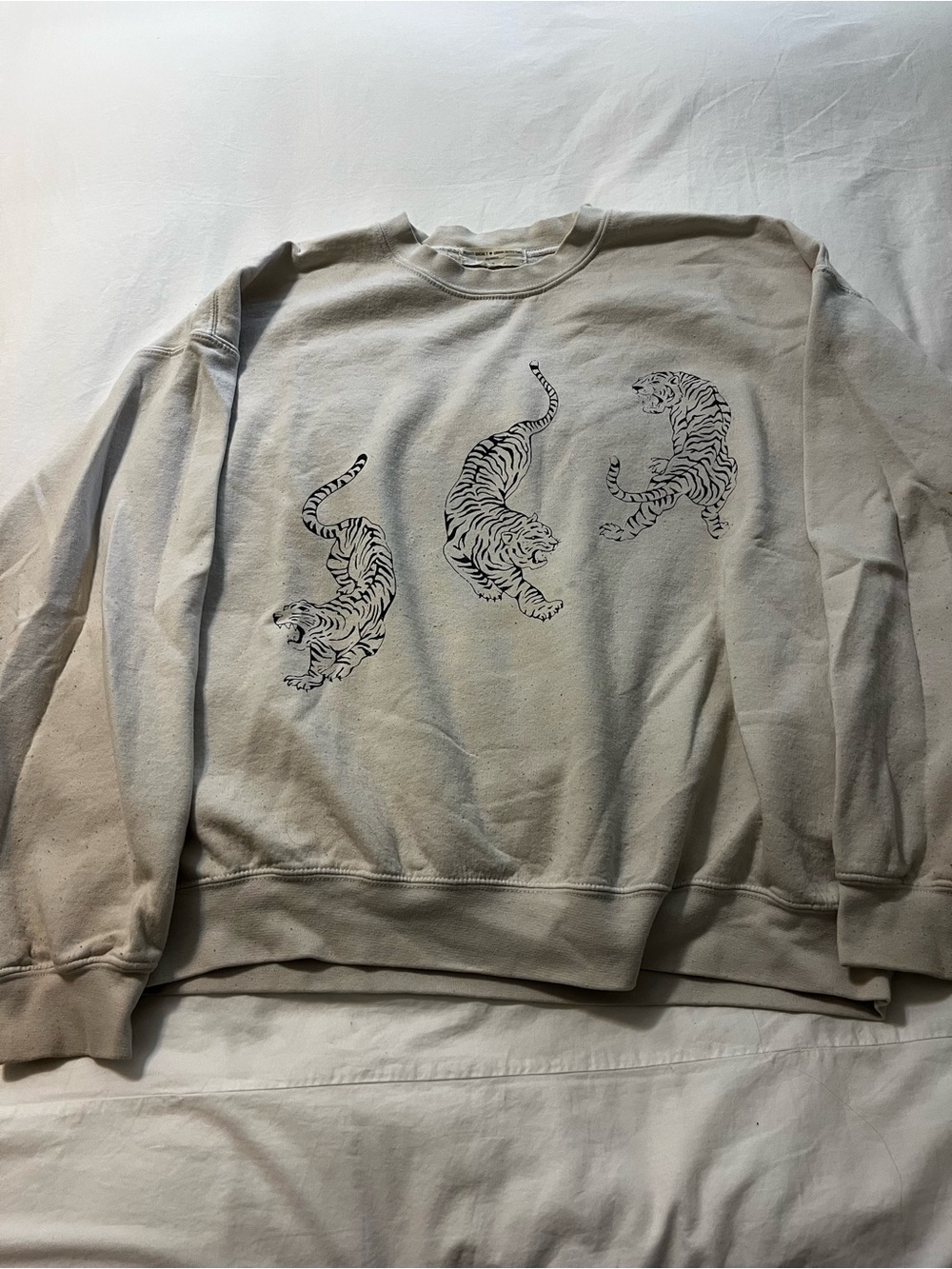 Urban Outfitters Cream Crewneck Sweater with Tiger Print